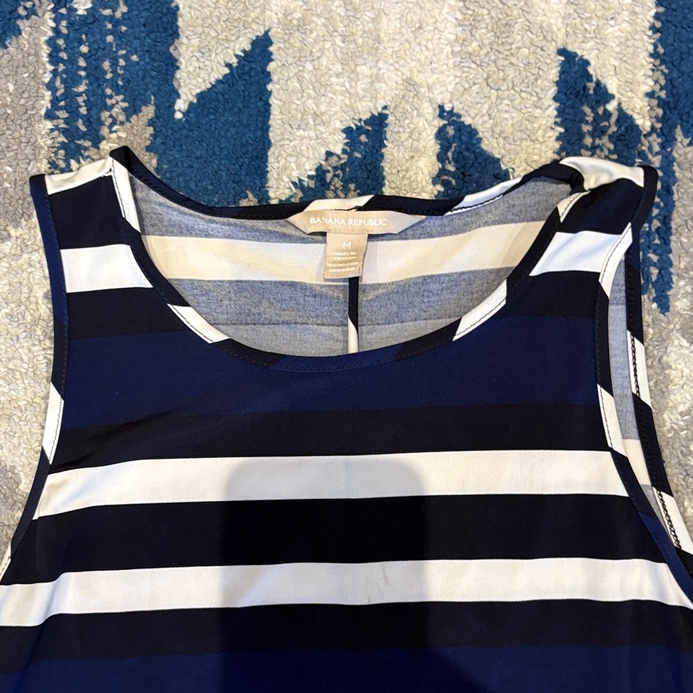 Banana Republic Women's Navy and White Striped Tank Top
